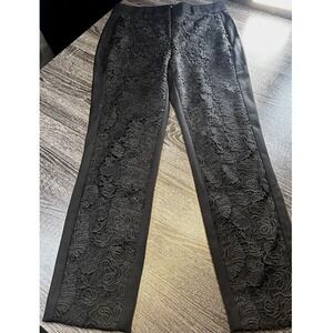 White House Black Market The Slim Ankle Black Lace Panel Dress Pants Size 6